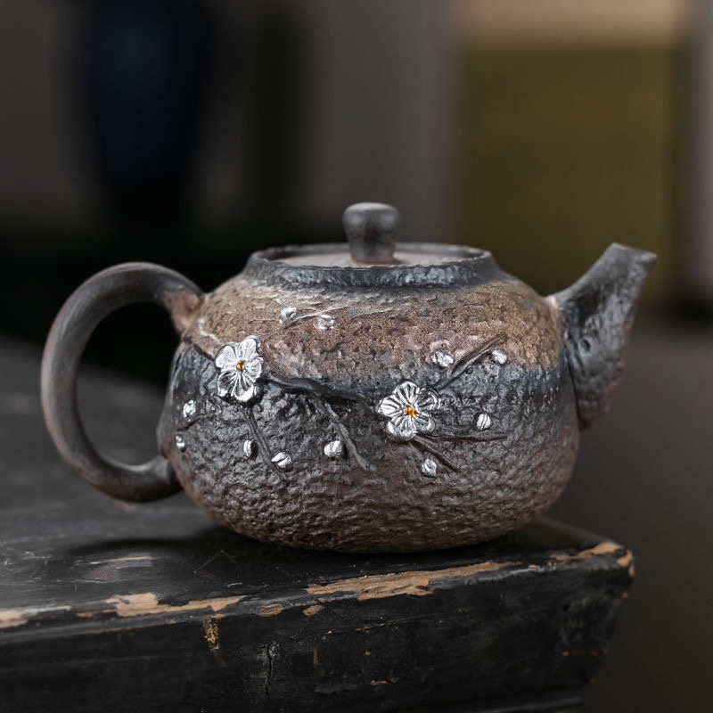Ancient Gold-Plated Plum Blossom Side-Handle Teapot, Japanese-Style Retro Ceramic Tea Pot, Single Pot, Non-Scalding Tea Brewing Vessel Ancient Gold-Plated Plum Blossom Side-Handle Teapot, Japanese-Style Retro Ceramic Tea Pot, Single Pot, Non-Scalding Tea Brewing Vessel