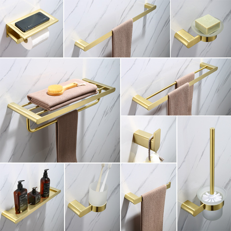 Germany imported Nordic brushed gold stainless steel towel towel rack Contemporary shelf Bathroom hardware pendant