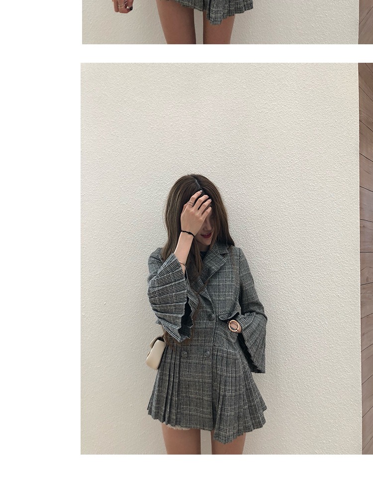 2018 mùa thu mới xếp li tay áo kèn khí chất retro kiểm tra phù hợp với áo khoác nữ lỏng lẻo 1815 áo blazer nữ đẹp