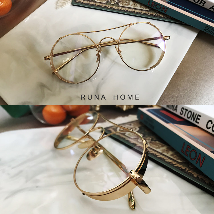 Runa Home2019 new pilot thick border oval metal retro flat light nearsighted mirror frame