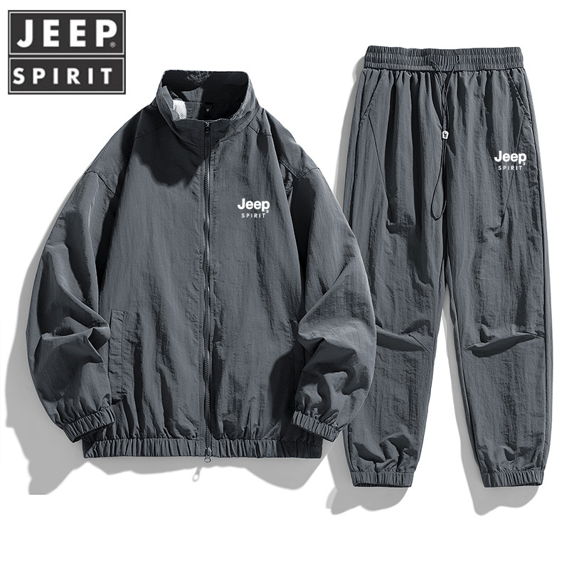 Jeep Outdoor Sun Protection Clothing for Men, Summer Ice Silk Quick-Drying Sports and Leisure Clothing Set, Fitness and Fishing Clothing Set