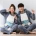 Bộ đồ ngủ dày đôi hoạt hình sang trọng trùm đầu kích thước lớn nam và nữ san hô lông cừu dịch vụ nhà phù hợp để giữ ấm trong mùa thu đông