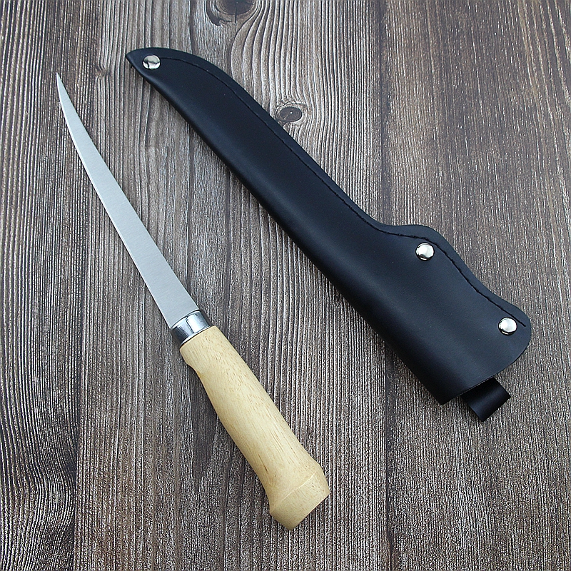 Caesarean Knife Cutting Raw Fish Fillet Special Knife Fish Raw Knife Wood Handle Open Fish Knife Sheath Bone-Picking Blade Fish Knife Kill Fish Knife
