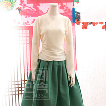 Korean ethnic practice dance skirt Milky White Pearl yarn top and jade skirt H-S01218