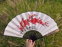 Middle country wind traditional retro dance hand folding fan Weixiu silver living room Book room with a smile and proud of the Plum Blossom Fan