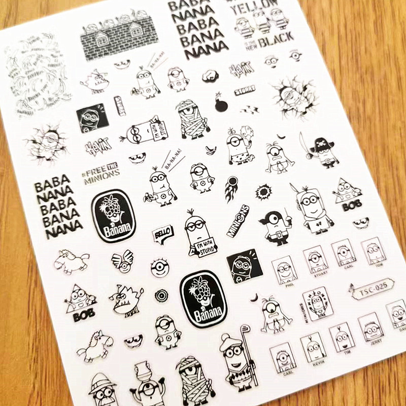 Black and White Minions Japanese Anime Peripheral Series Cartoon Two-Dimensional Nail Art Stickers Nail Decals