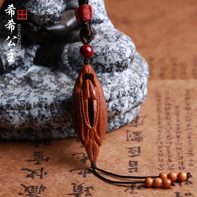 Pure handmade olive core no phase Fo Dharma pendant pendant olive hu core carved single seed single slender male and female literary play