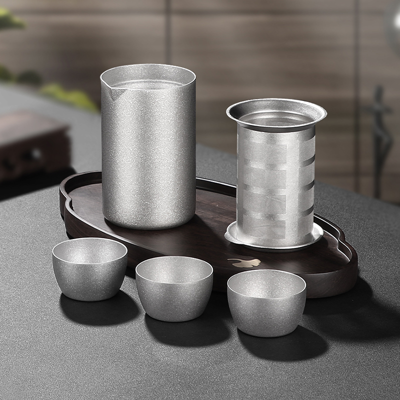 Pure titanium double-layer tea maker Portable outdoor travel tea set Ultra-light anti-scalding single titanium alloy quick cup