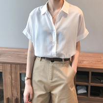 Tencel short-sleeved shirt women thin casual temperament 2021 summer new Korean version of retro solid color loose top