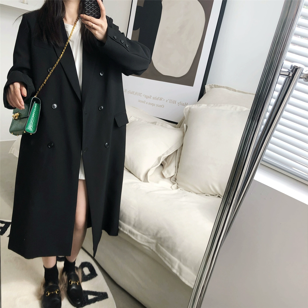 long down coat New Spring Autumn Ladies Woolen Coat Fashionable Temperament Houndstooth Coat Outdoor Leisure Mid-length Windbreaker white bubble coat