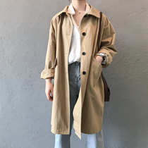 2021 spring new medium and long British wind windbreaker coat female Korean version loose thin long sleeve frock coat