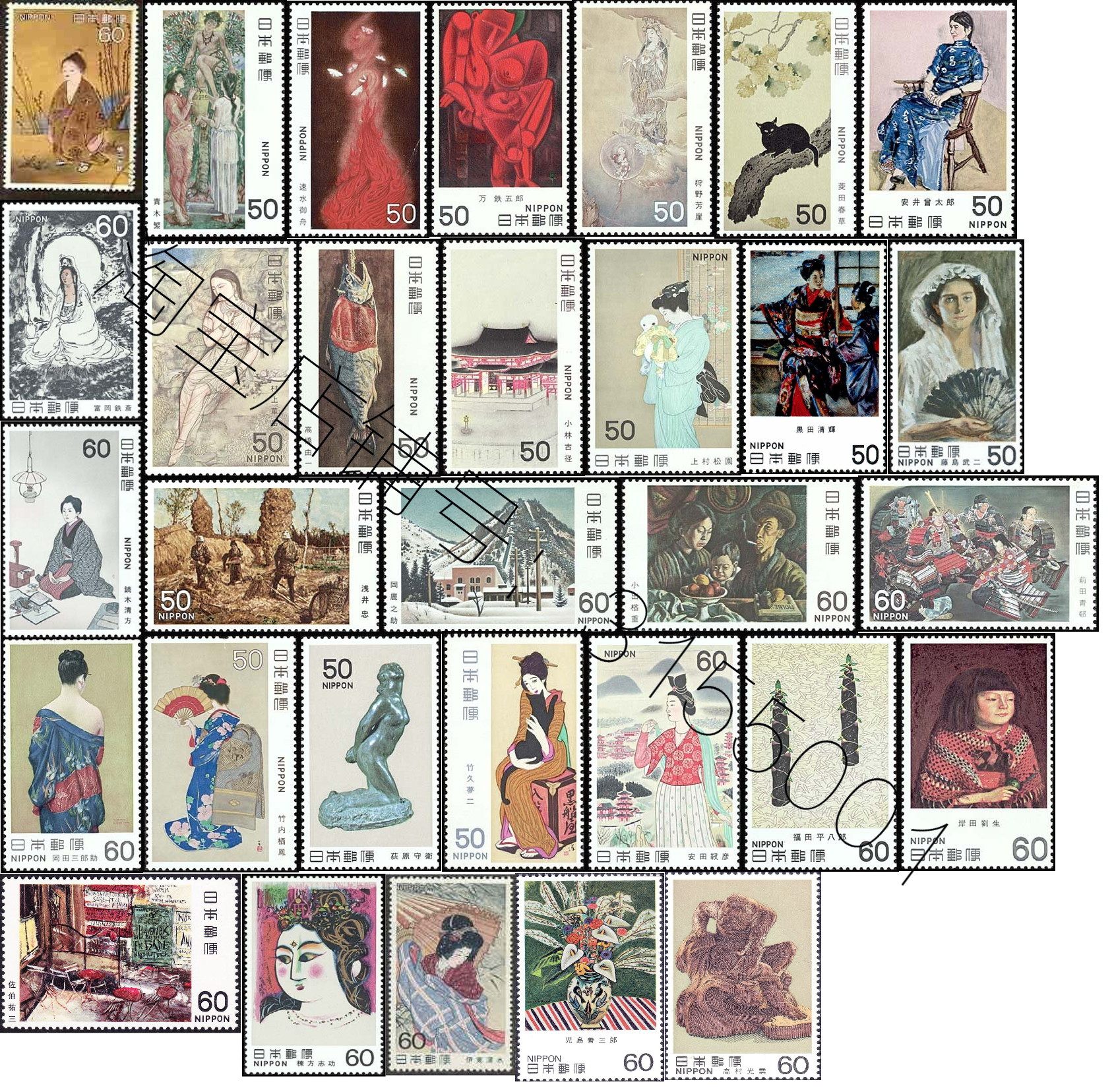 Japan Post Stamps-Modern Art-1979-1983-32 Full-C810-C841-Famous Paintings-Carvings