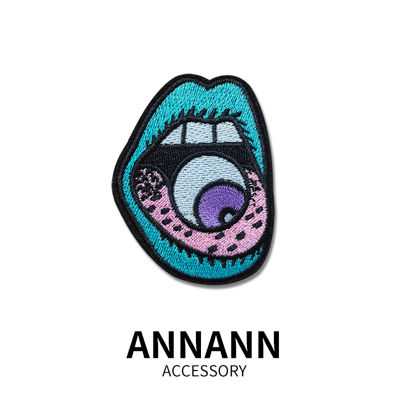 European and American Quirky Mouth and Eyeball Embroidery Patches for Canvas Bags, Shoes, T-Shirts, Jeans, Hole Repair Patches, Embroidered Patches