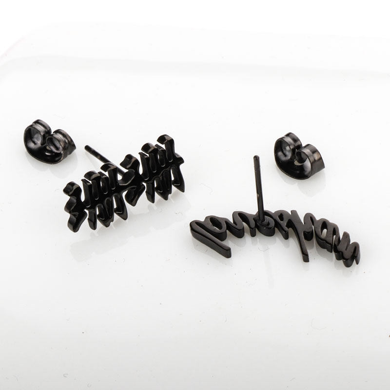 Customized Stainless Steel Letters Black Ear Pins Earrings Black Earrings Women Retro Black Trend Fashion Personality