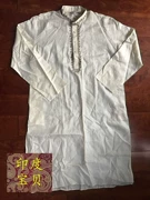 Ấn Độ nhập khẩu nam L cỡ lớn Kurta Hồi giáo Tân Cương trang phục dài tay thêu quốc gia mùa hè trắng