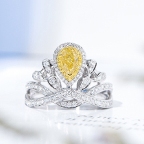 Wanlun jewelry yellow diamond 50 points diamond ring Natural Color Diamond drop shaped Crown Princess yellow diamond ring female spot