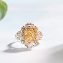 Wanlun jewelry white 18K gold color diamond ring GIA cushion shaped yellow diamond luxury water drop with diamond pendant ring dual-use
