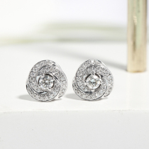 Wanlun jewelry 18k platinum diamond earrings 15-point round group inlaid with diamond roses show big custom recommendation