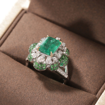 Wanlun Jewelry Natural Zambia Emerald Ring 18K Gold Inlaid Emerald Naked Stone Diamond Female Ring