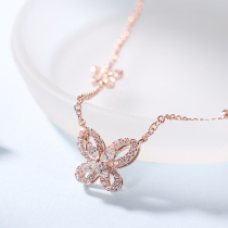 Wanlun jewelry New 18K rose gold diamond pendant simple commuter bow necklace horse eye shaped diamond