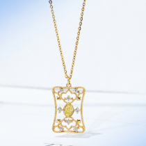 Wanlun Jewelry New White 18K Golden Diamond Necklace Vintage Lace Diamond Pendant choker Neck Women