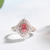 Wanlun jewelry white 18K gold powder diamond ring natural 50-point Oval color diamond pendant dual-purpose hot sale GIA