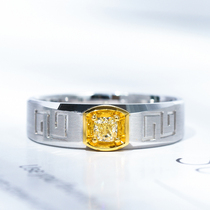 Wanlun Jewelry 18K Platinum Diamond Mens Ring Natural Mat Color Yellow Diamond Brushed Business Simple Ring