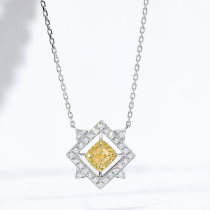 Wanlun jewelry new white 18K gold diamond pendant Natural Color Diamond Yellow Diamond FY cushion yellow diamond necklace Womens