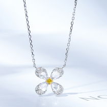Wanlun Jewelry New White 18K Gold Diamond Necklace Female Lucky Clover Rose Cut Yellow Diamond Pendant