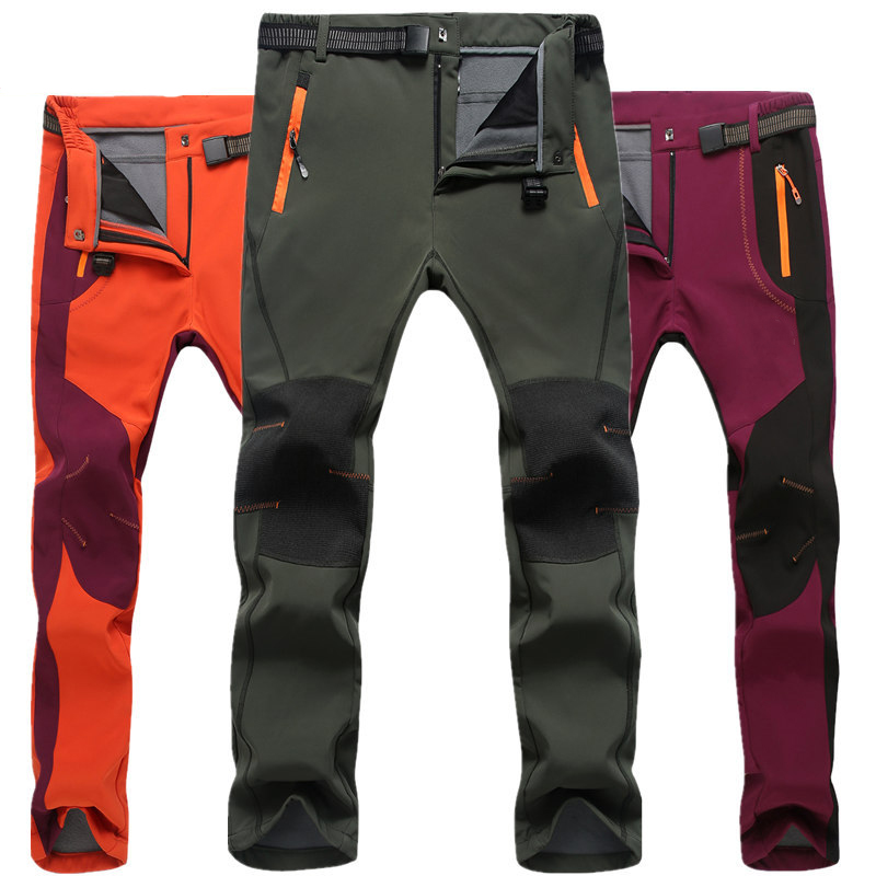 New male and female sprint pants plus suede thickened enlarged outdoor sports pants female windproof and waterproof ski pants male