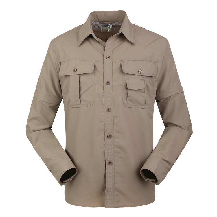 Outdoor Quick-Drying Shirt with Two-Section Long Sleeves, Detachable Quick-Drying Clothing, Sweat-Wicking, Sun-Protective, Breathable Men's Hiking Quick-Drying Pants Set