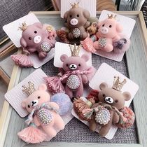 Wood wood DIY community handmade hair ornaments DIY material pack No 643 cute flocking bear pig hair ball rubber band