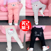Baby plus velvet pants autumn and winter women Spring and Autumn thin mens and womens clothing bottoming pants childrens baby Haren pants