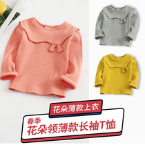 Female baby spring round collar T-shirt baby foreign air blouse sweating pure color casual beating undershirt 2 years old boy long sleeve