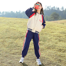 Girl Spring Clothing Sports Suit 2022 New CUHK Child Spring Autumn Ocean Gas Girl Trendy Cardio-hoodie Two Sets