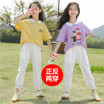 Girl short sleeve T-shirt 2022 new net red summer clothing pure cotton suit CUHK Girl with girls Summer childrens clothes 9