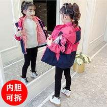 Girl Spring Clothing Jacket Submachine Clothing Three-in-one Detachable Plus Suede Thickened Spring Autumn children 2022 new winter