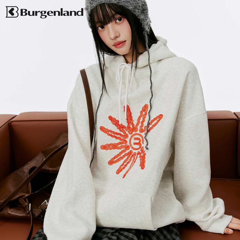 Burgenland Embroidered Hooded Sweatshirt for Women, Spring and Autumn, Loose Fit, Sports Casual Pullover Hoodie for Men, Trendy