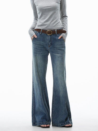 Burgenland Flared Jeans for Women, Loose High-Waisted Straight-Leg American-Style Washed Floor-Length Pants for Tall People
