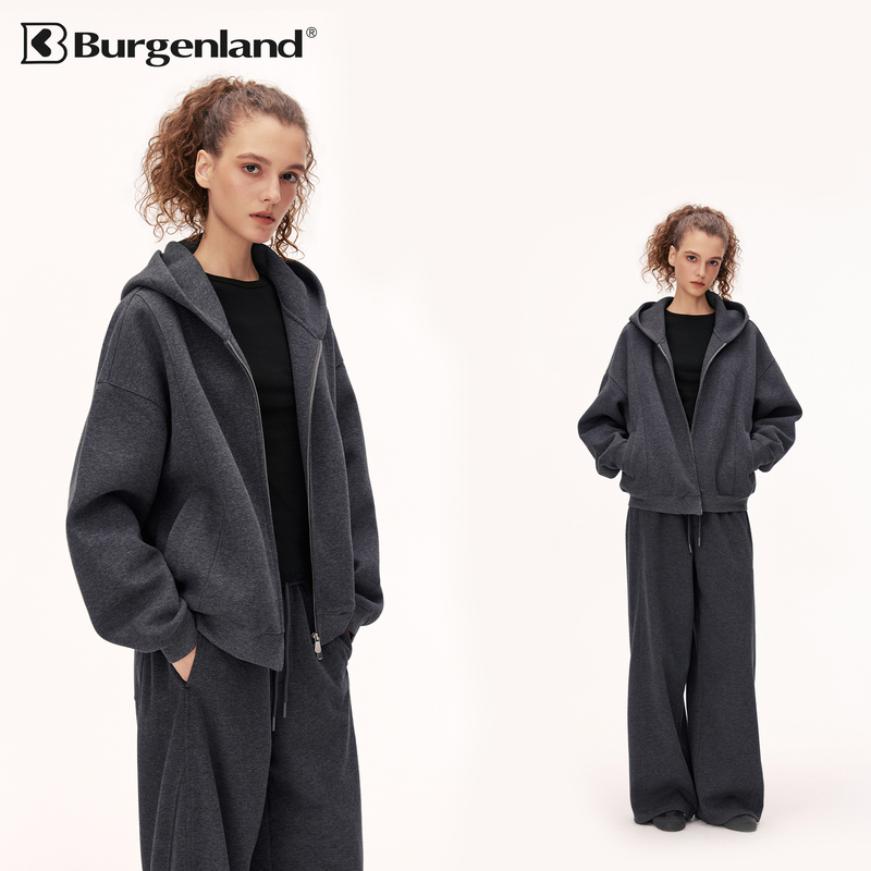 Burgenland Zip-Up Cardigan Hooded Sweatshirt for Women, Spring and Autumn, Loose Casual Black Heavyweight Hoodie Jacket