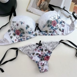 Японское милое сексуальное поддерживающее нижнее белье, комплект, цветочный принт