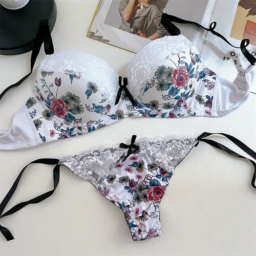 Японское милое сексуальное поддерживающее нижнее белье, комплект, цветочный принт