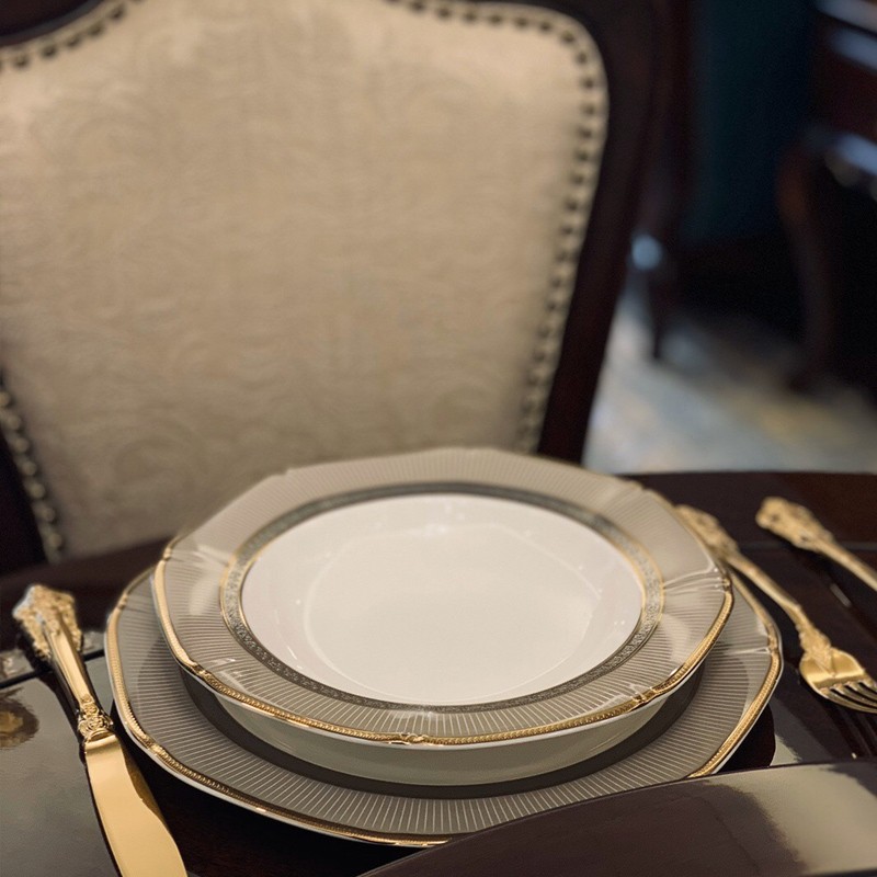 Dishes Set Household Rice Bowls High-end European Jingdezhen Light Luxury Tableware Bone China Dishes Ceramic Bowls