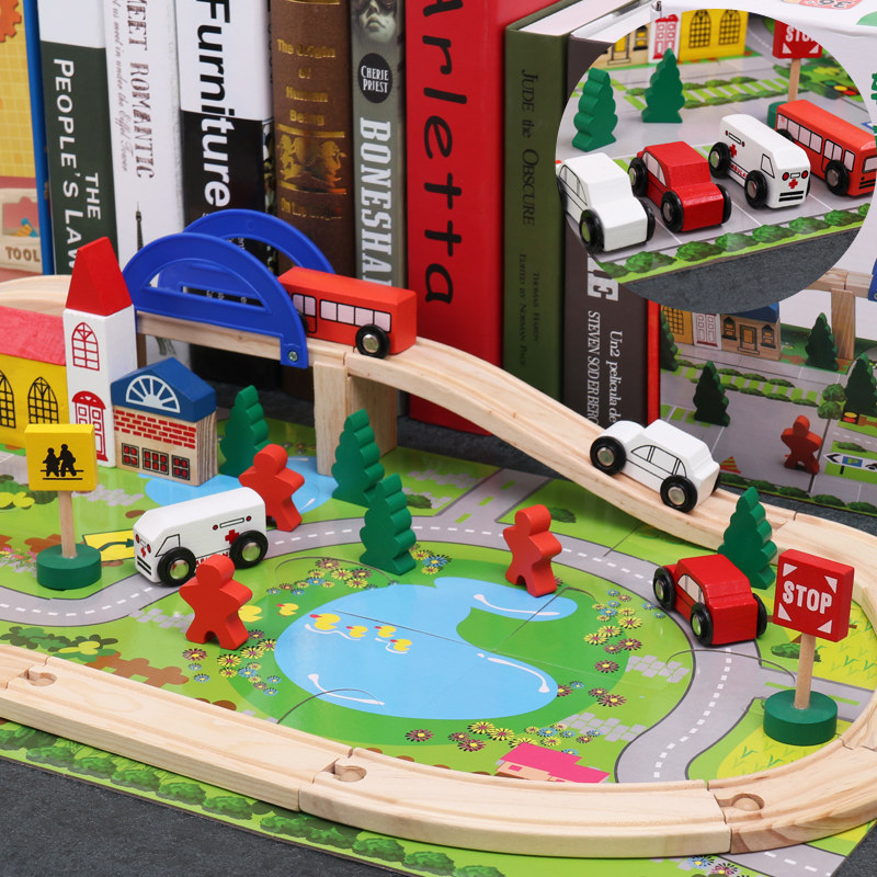 Kindergarten Large Class Desktop Puzzle Toy Railcar Middle Class Children Construction Zone Materials Assembly Flyover Building Blocks