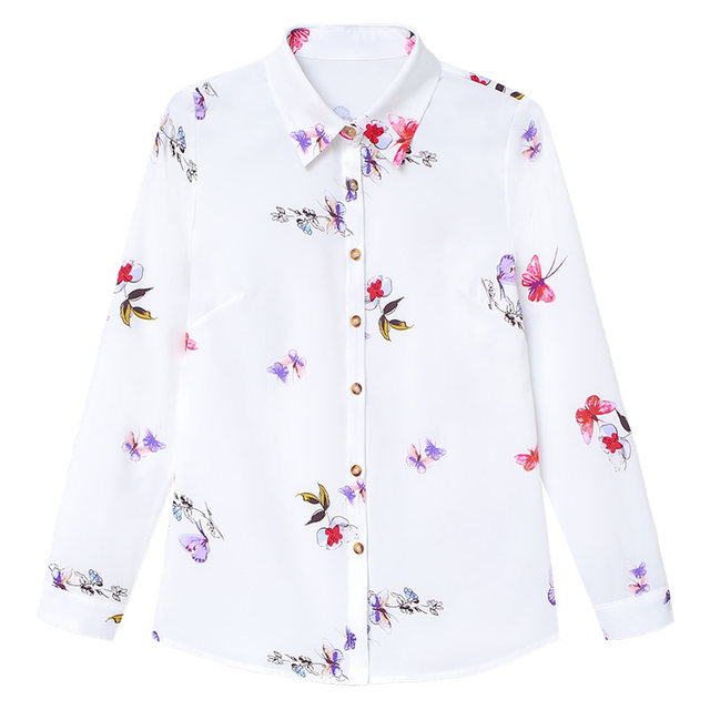 2023 spring and summer new printed chiffon shirt women's long-sleeved retro middle-aged mother foreign style flower shirt bottoming shirt