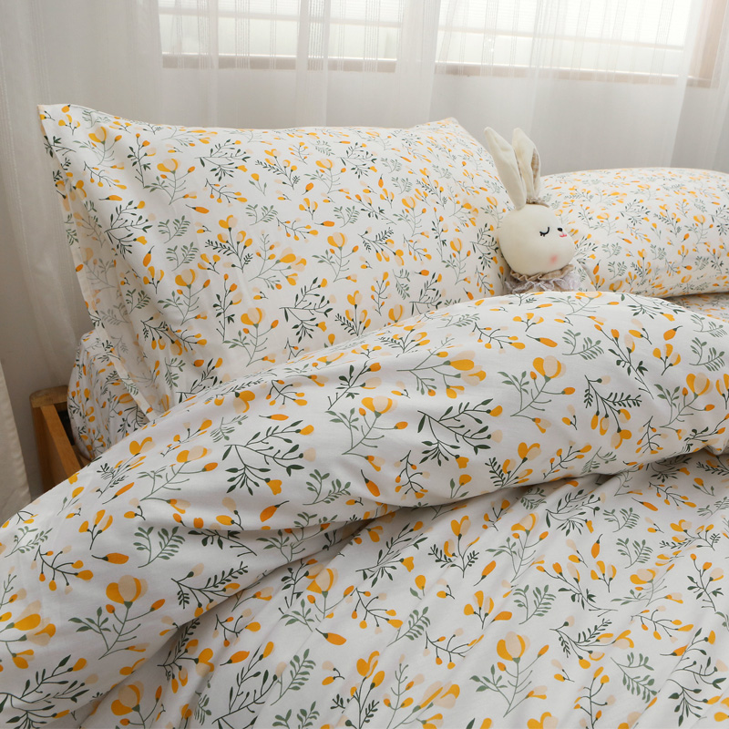 Export UK pure cotton active printed quilt cover with four pieces of field garden wind small crushed flower quilt with hood double bed single bed hat