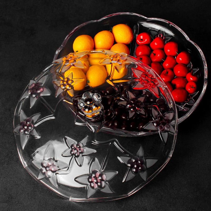 Large new European glass fruit disc fragment with covered dried fruit dish candy snack wedding room creative Nordic