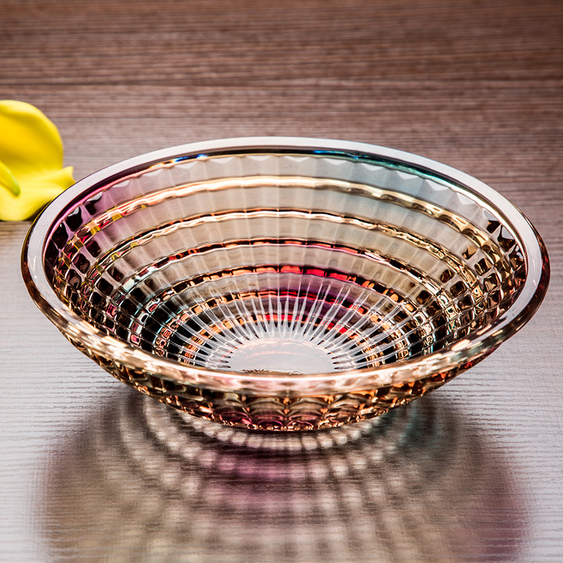 Fruit plate Large glass color crystal glass fruit basin European modern creative living room household dried fruit candy plate