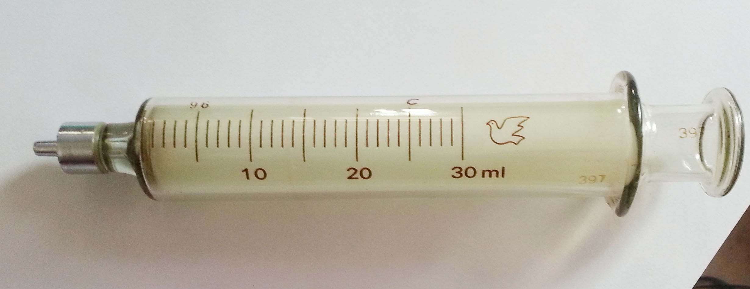 30ml Old stock 81 material metal head glass syringe