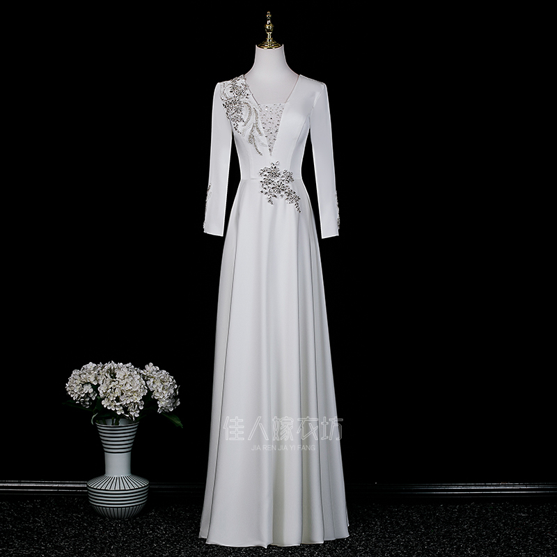Evening Dress Banquet Choir Performance Costume Long White Stage Outfit High-End Performance Host Conductor Art Exam